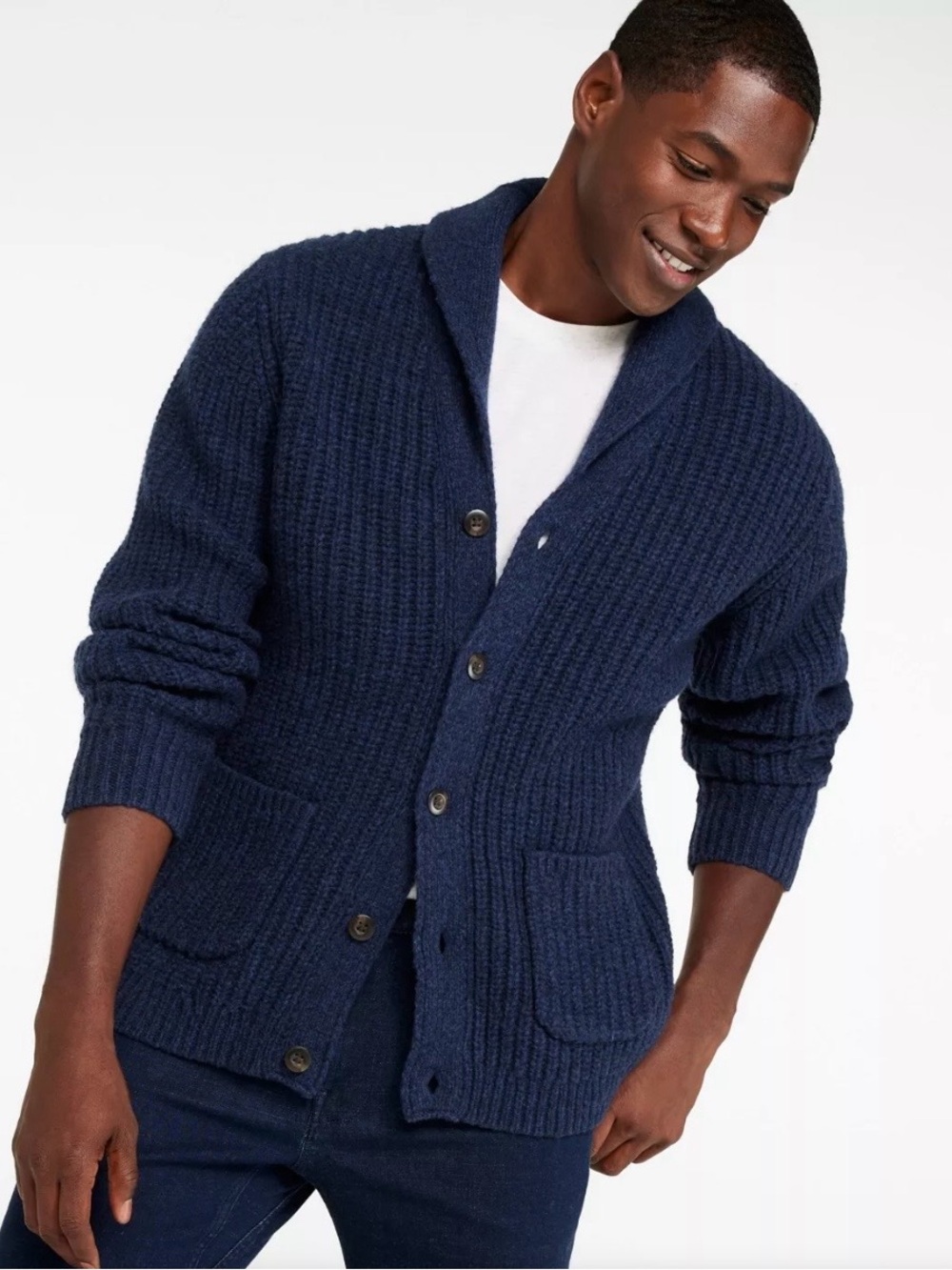 LL Bean wool cardigan sweater blue preppy large